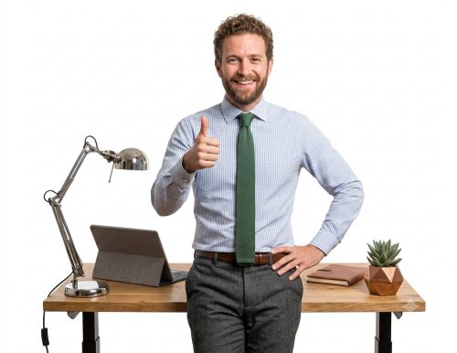 Homem sentado em sua mesa